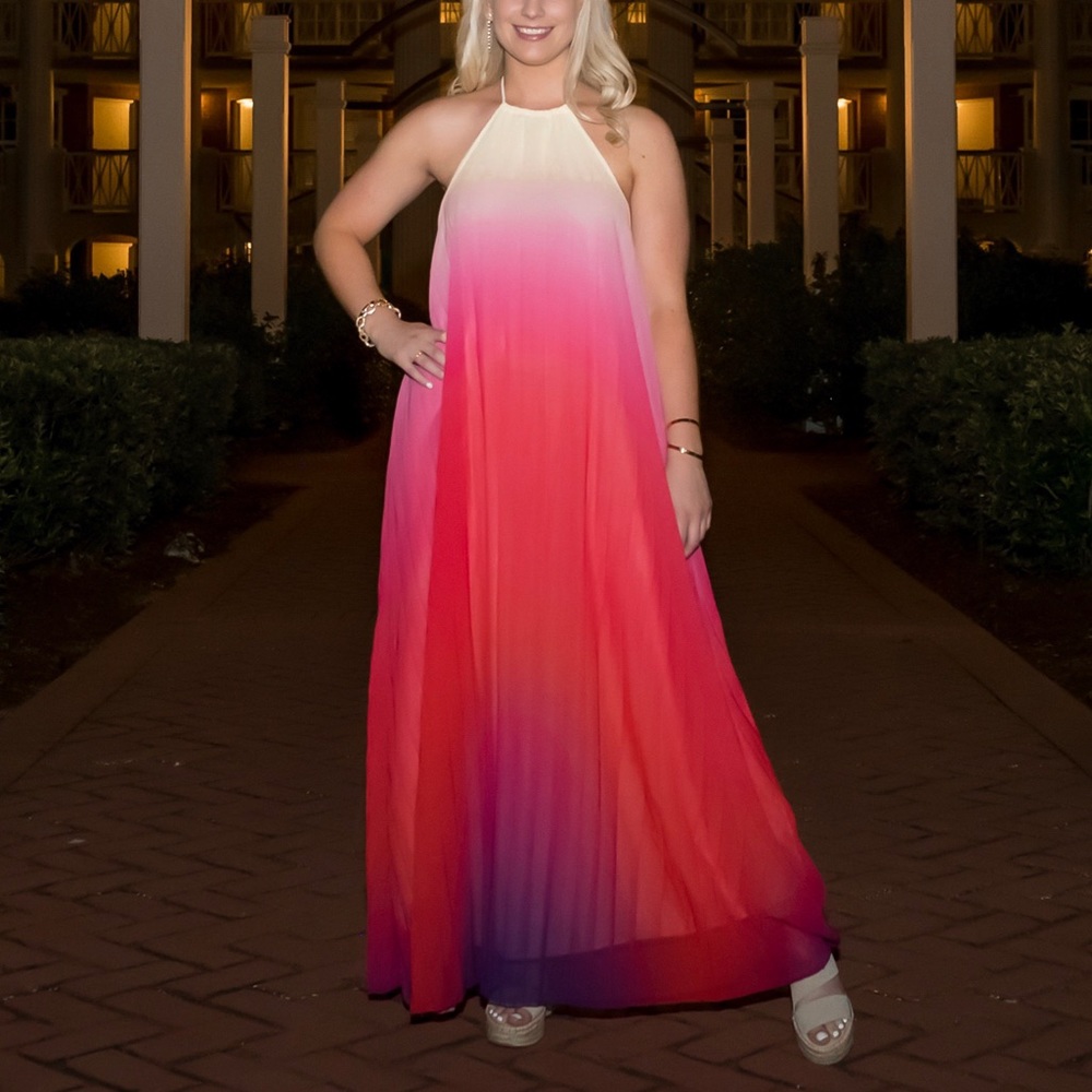 Ombré Backless Maxi Dress, M